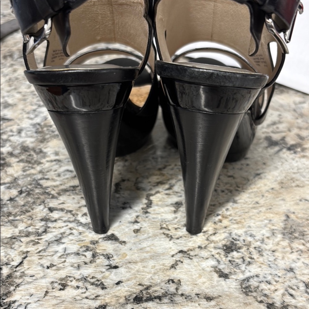 Michael Kors Black Leather Heels with Cross-Strap Design - Picture 6 of 10